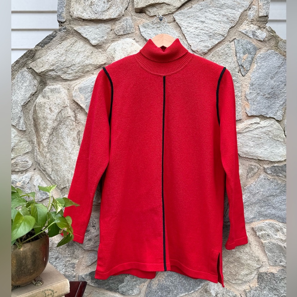 Vintage Red Striped Turtleneck Knit Tunic Shirt Women’s medium